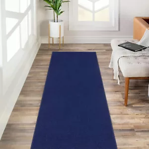 "Maßgeschneiderte Größe MARINEBLAU Treppe Flur Läufer Teppich Gummi Rückseite rutschfest 22"" 26"" 31" - Bild 1 von 11