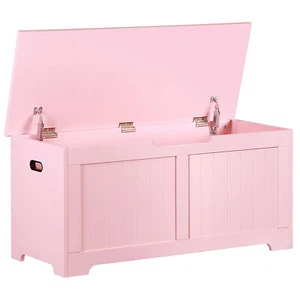 Storage Chest 39" Toy Box Organizer w/2 Safety Hinges Wooden Storage Trunk Pink - Picture 1 of 24