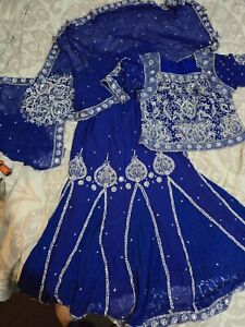 Blue Asian Embroidered Pakistani  Wedding/Party  Dress / Lengha/ Saree