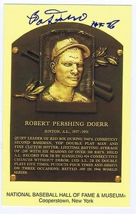 Bobby Doerr Signed Hall Of Fame  Postcard Plaque Ins HOF 86 Red Sox Auto cbm COA - Picture 1 of 4