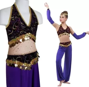 Menge 8 arabisches Kind kleines Tanzkostüm lila Overall Jasmin Jeannie Genie - Bild 1 von 11
