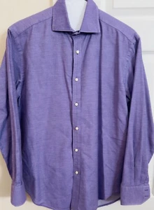Neiman Marcus 100% Cotton Solid Purple Mens Medium Long Sleeve Button Up Shirt - Picture 1 of 5
