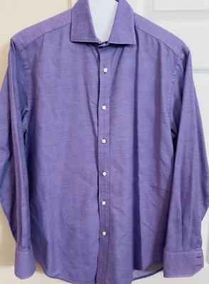 Neiman Marcus 100% Cotton Solid Purple Mens Medium Long Sleeve Button Up Shirt - Image 1 of 4