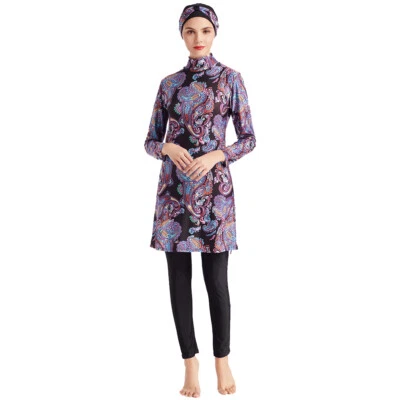 Roupa de banho feminina muçulmana capa completa roupa de praia maiô estampado burquíni árabe - Imagem 1 de 4