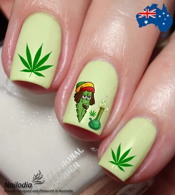 NAILODIA Cannabis Weed Marijuana Smokers Nail Art Decal Sticker Water Transfer Slider