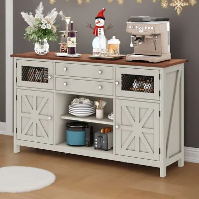Aparador de granja 59" armario de almacenamiento de cocina buffet con 2 cajones y puertas de granero Foto 1 de 4