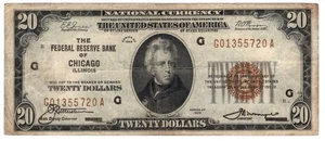 $20 1929 Federal Reserve Bank Note Chicago Fr#1870-G - Picture 1 of 2