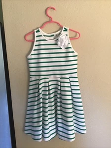 Girl’s SZ 6 JANIE AND JACK Green & White Striped Sleeveless Dress - Picture 1 of 5
