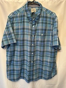 L.L Bean leicht tailliertes Herren Kurzarm blau kariert 100% Baumwolle Hemd Gr. XL - Bild 1 von 7