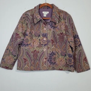 Coldwater Creek purple multicolor floral paisley tapestry jacket, size PL - Picture 1 of 7