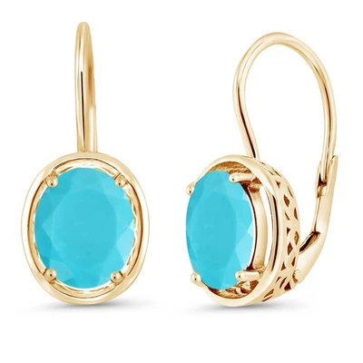 3.00 Ct Oval Green Turquoise 18K Yellow Gold Plated Silver Earrings - Image 1 of 3