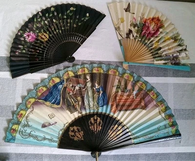 Three Old Different  Size And Color Hand Fans - Image 1 of 4