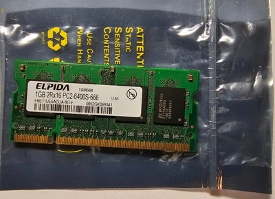 ELPIDA Laptop DIMM Stick 1GB 2Rx16 PC2-6400S-666 EBE11UE6ACUA-8G-E Foto 1 de 2