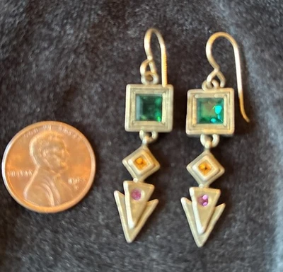 Patricia Locke Gold-Tone Crystal Drop Earrings. Multicolored Crystals - Image 1 of 2