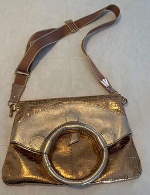 New SHARIF bag purse Rose Gold Croco Genuine Leather foldover style Crossbody - Image 1 of 4