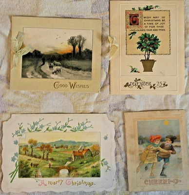 Vintage Early 1900s Used Christmas Greeting Cards Ice Skating Sheep Snow Cottage - Image 1 of 4