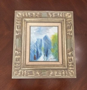 VTG Cityscape Original Oil Painting Signed By Charlavan Framed Urban Rain 18x16 - Imagen 1 de 24