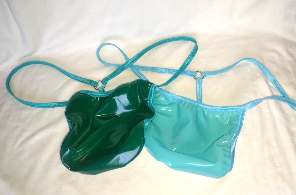 Men's LATEX RUBBER G String Thong Exotic Lingerie for Man TURQUOISE or TEAL #N1 - Image 1 of 4
