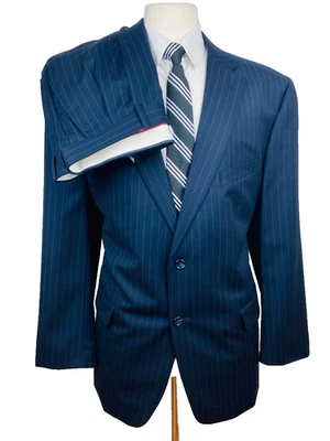 Traje de 2 piezas a rayas 100 % lana azul marino 46R para hombre Jones New York con pantalones de vestir 41x30 Foto 1 de 4