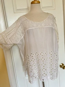 JOHNNY WAS white eyelet tunic top size L - Picture 1 of 8
