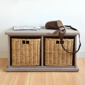 Tetbury Acacia Bench with 2 wicker baskets. Wooden storage bench.FULLY ASSEMBLED - Picture 1 of 5