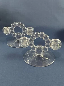 2 vintage Fostoria Glass Co. clear crystal candleholders #400 CANDLEWICK c.1936+ - Picture 1 of 4