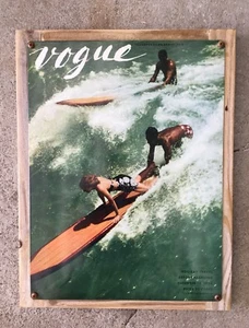 Vogue Magazine Fashion Pinup Girl Surf Surfing Surfboard Vintage Framed Poster - Picture 1 of 2