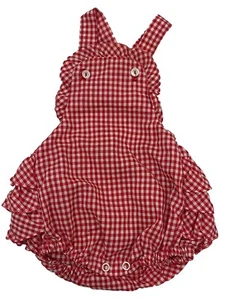 Vintage Cute Togs New Orleans Infant Newborn Red Gingham Ruffle Bubble Romper - Picture 1 of 4