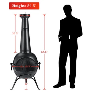 55in Outdoor Fire Pit Chiminea Fireplace Patio Wood Burning Heater Cast Iron Lid - Picture 1 of 12