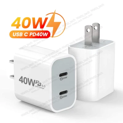 Dual PD 40W Fast Wall Charger Power Adapter For iPhone 15 14 13 12 11 XR Samsung - Image 1 of 4