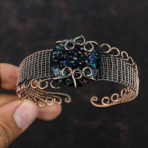 Black Ethiopian Opal Copper Bestie Gift Wire Wrapped Adjustable Cuff - Picture 1 of 6