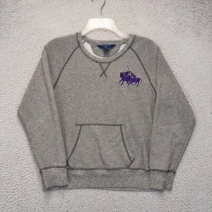 Ralph Lauren Sweater Girls XL 16 Gray Purple Crew Neck Pullover Jumper Big Pony - Picture 1 of 10