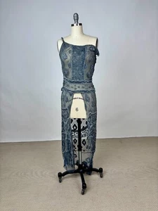 Antique 1920s Blue Silk Chiffon Sequins & Beaded Dress Art Deco NYE AS IS - Picture 1 of 24