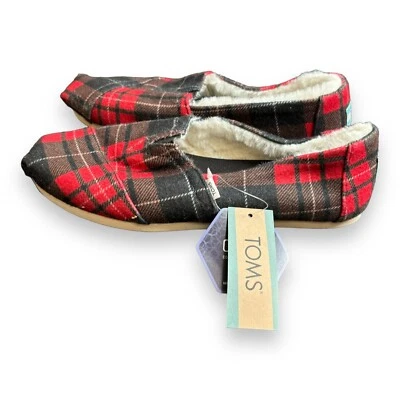 Acogedores mocasines planos a cuadros rojos forrados de piel sintética Toms Alpargata para mujer talla US 7 Foto 1 de 4