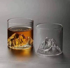 2 Glass Whiskey 3D Peaks Mountain Bar Rocks Glasses Crystal Old Fashioned New - Picture 1 of 5