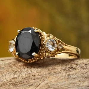 SHUNGITE, WHITE TOPAZ IN VERMEIL YG OVER STERLING SILVER RING, SZ 7, 8 - Picture 1 of 5