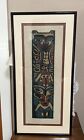 Vintage Cross Stitch Framed Matted Tiki Totem Aztec Original Art 12x26