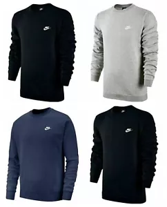 Nike Club Men Crew Top Fleece Sweatshirt Jumper Sport Black Navy Grey Sweatshirt - Picture 1 of 13