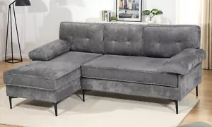 Ufurniture 3 Seater Sofa Velvet Convertible Chaise Lounge Futon Couch 208cm Grey - Picture 1 of 9