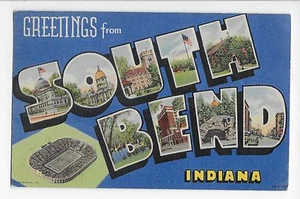 Cartolina d'epoca South Bend Indiana grande lettera saluti Curteich - Foto 1 di 4