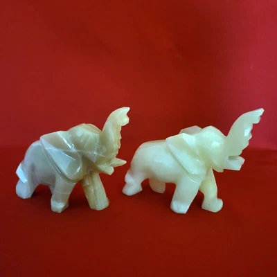 Carved Onyx Elephant Figurine Sculpture Marble Stone Set of 2 - Image 1 of 4