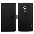 For Htc One Max T6 Black Genuine Real Leather Wallet Card Slot Case Cover Stand