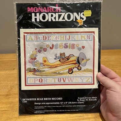 Sealed MONARCH HORIZONS Cross Stitch Kit Skywriter Bear Birth Record CS80 12x9 - Image 1 of 2