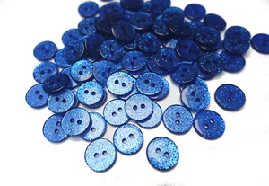 10 Knöpfe rund 13mm Glitzer dunkelblau Knopf Damen Kunststoff Glitter Kinder - Picture 1 of 3