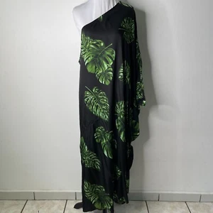 L'AGENCE Women's Black Green Selena One Shoulder Tree Leaves Print Dress XXL - Picture 1 of 13