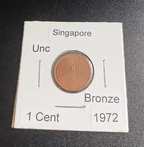 1972 Singapore Cent 1972 Bronze KM#1 UNC #170 Free Shipping - Picture 1 of 2