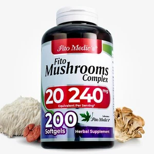 Mushroom Complex 200 Softgels - 18 Species Lions Mane, Reishi, Cordyceps, Chaga - Picture 1 of 8