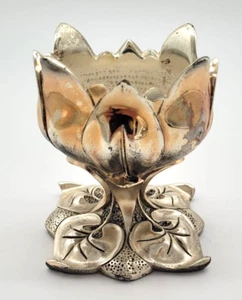 Vintage EPNS Pillar Candle Holder with Pedestal Lotus Leaves 10cm high felt base - Picture 1 of 5
