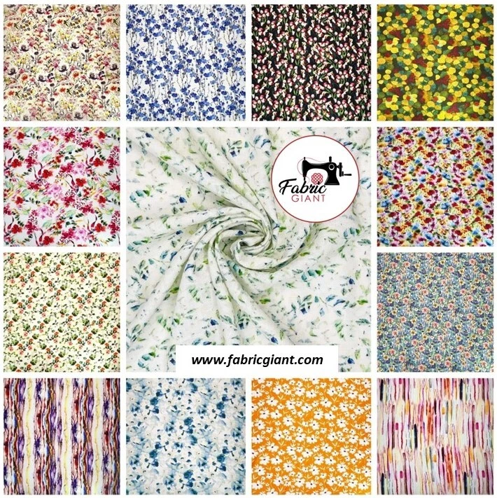 FABRIC GIANT 100% Viscose Challis Digital Printed Draping Dress Crafts Drapery Curtain Fabric