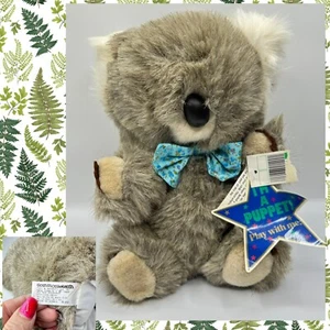 Vintage Koala Hand Puppet Plush w Floral Bow Tie Commonwealth Stuffed Animal New - Picture 1 of 11